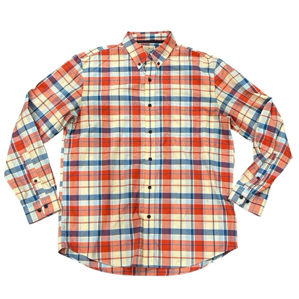 L.L. Bean Mens Traditional Fit Cotton Shirt Blue Red Plaid Cotton M-REG 506449